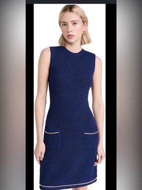 Shoshanna Saige Chain Knit Dress Navy Textured Sleeveless Shift Dress Size Med
